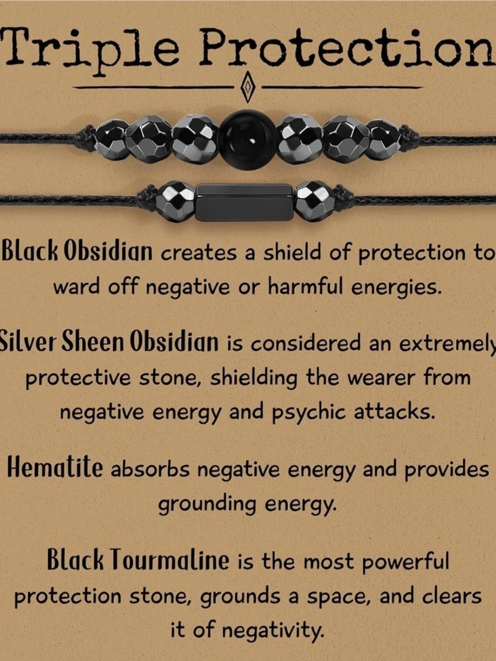 Triple Protection Black Beaded Bracelet Set